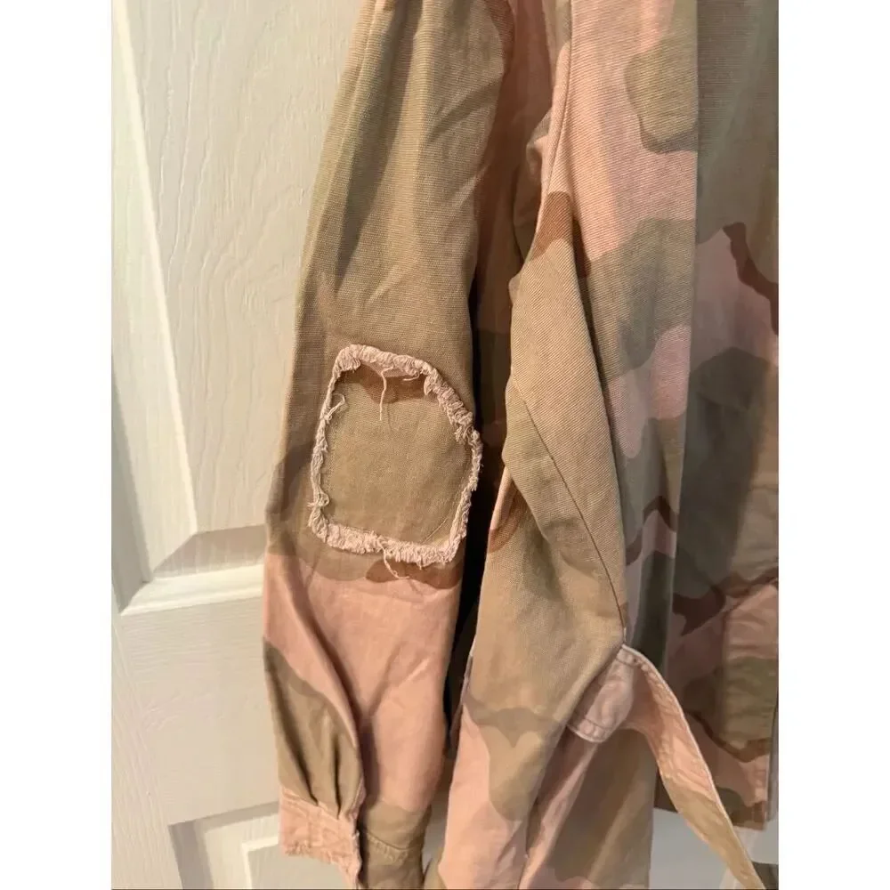 Anthropologie Pink & Green Camo Canvas Patch Jacket sz 1X NWT